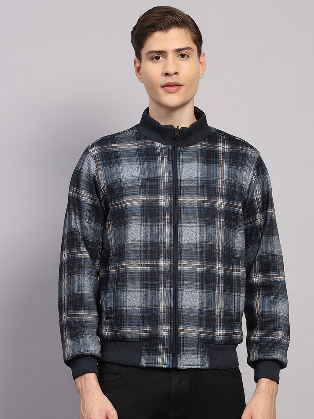 Luxuria Men Brown Solid Collar Full Sleeve Reversible Jacket