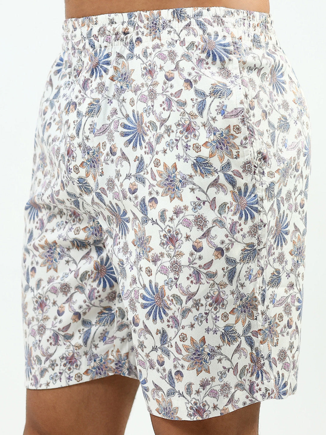 Men Off White Printed Collar Half Sleeve Cords Set