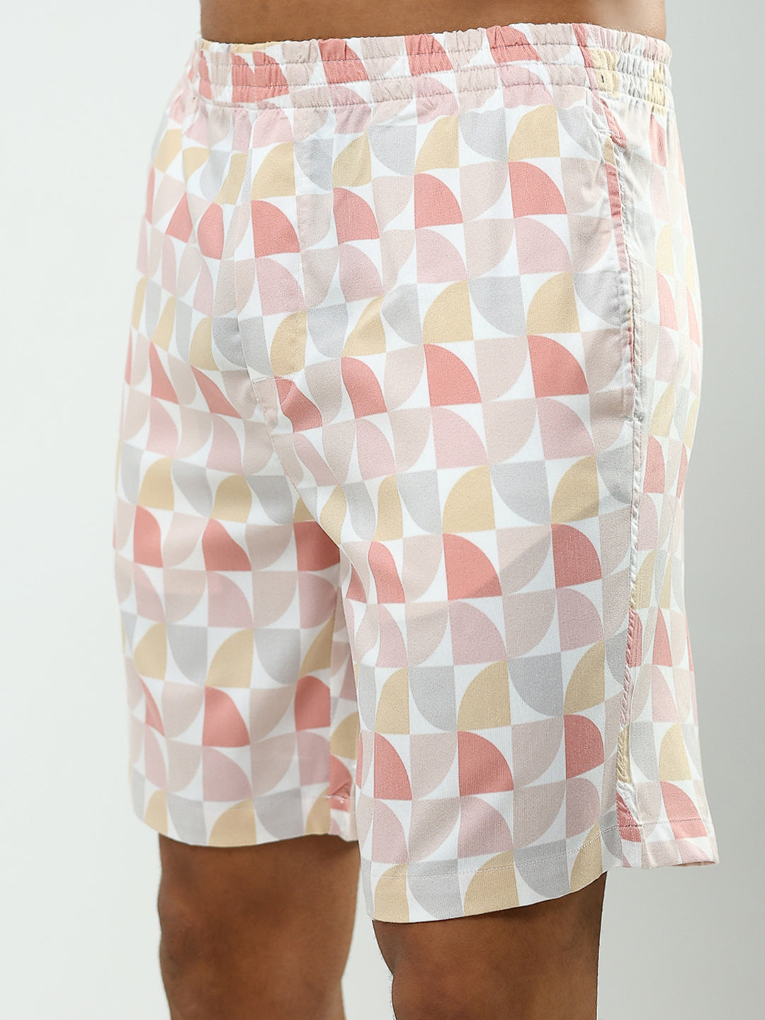 Men Peach Printed Collar Half Sleeve Cords Set