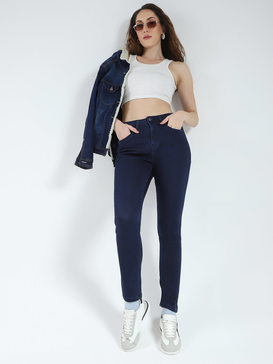Women Blue Solid Slim Fit Denim
