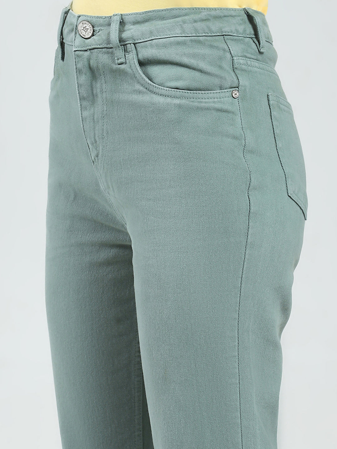 Women Green Solid Slim Fit Denim