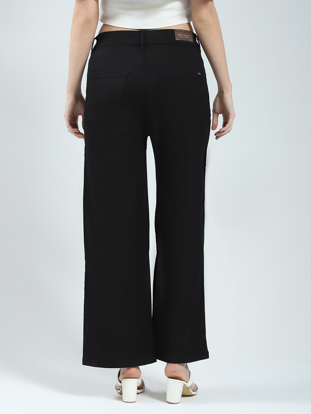 Women Black Solid Regular Fit Denim