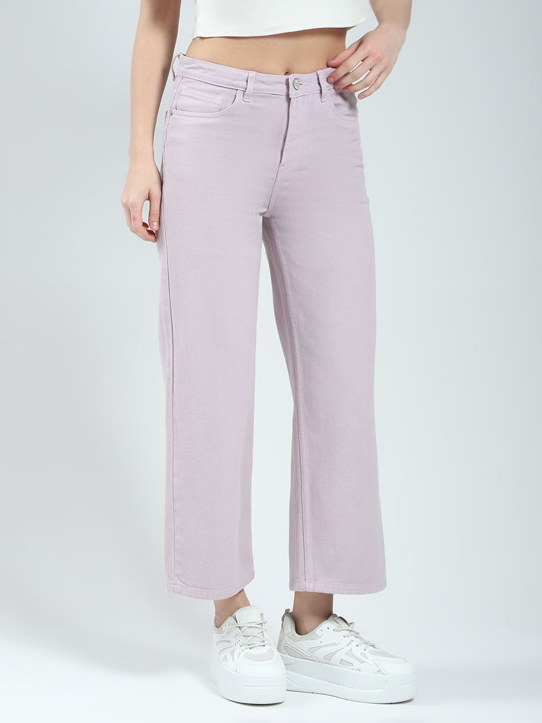 Women Purple Solid Regular Fit Denim