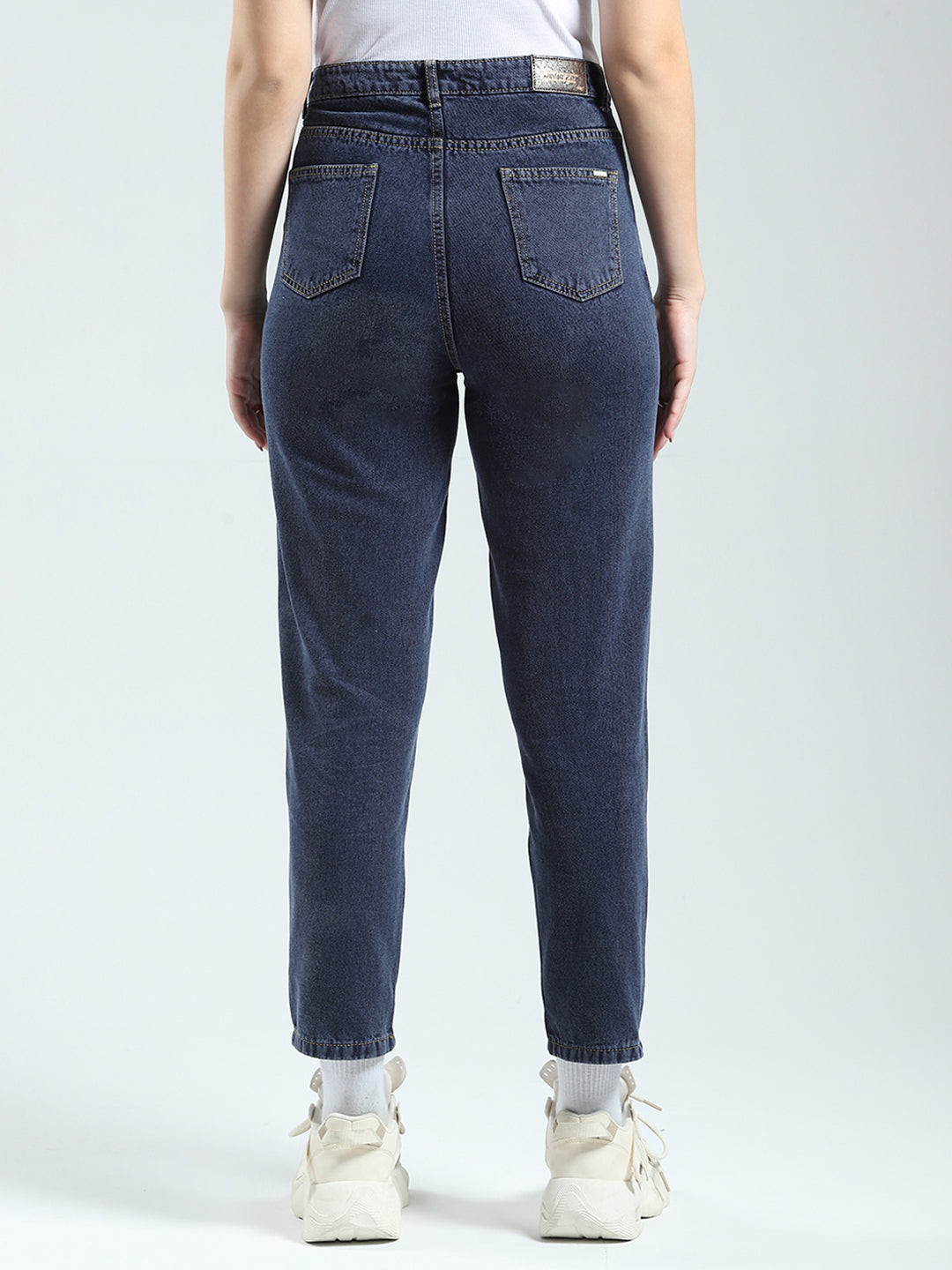 Women Blue Solid Regular Fit Denim