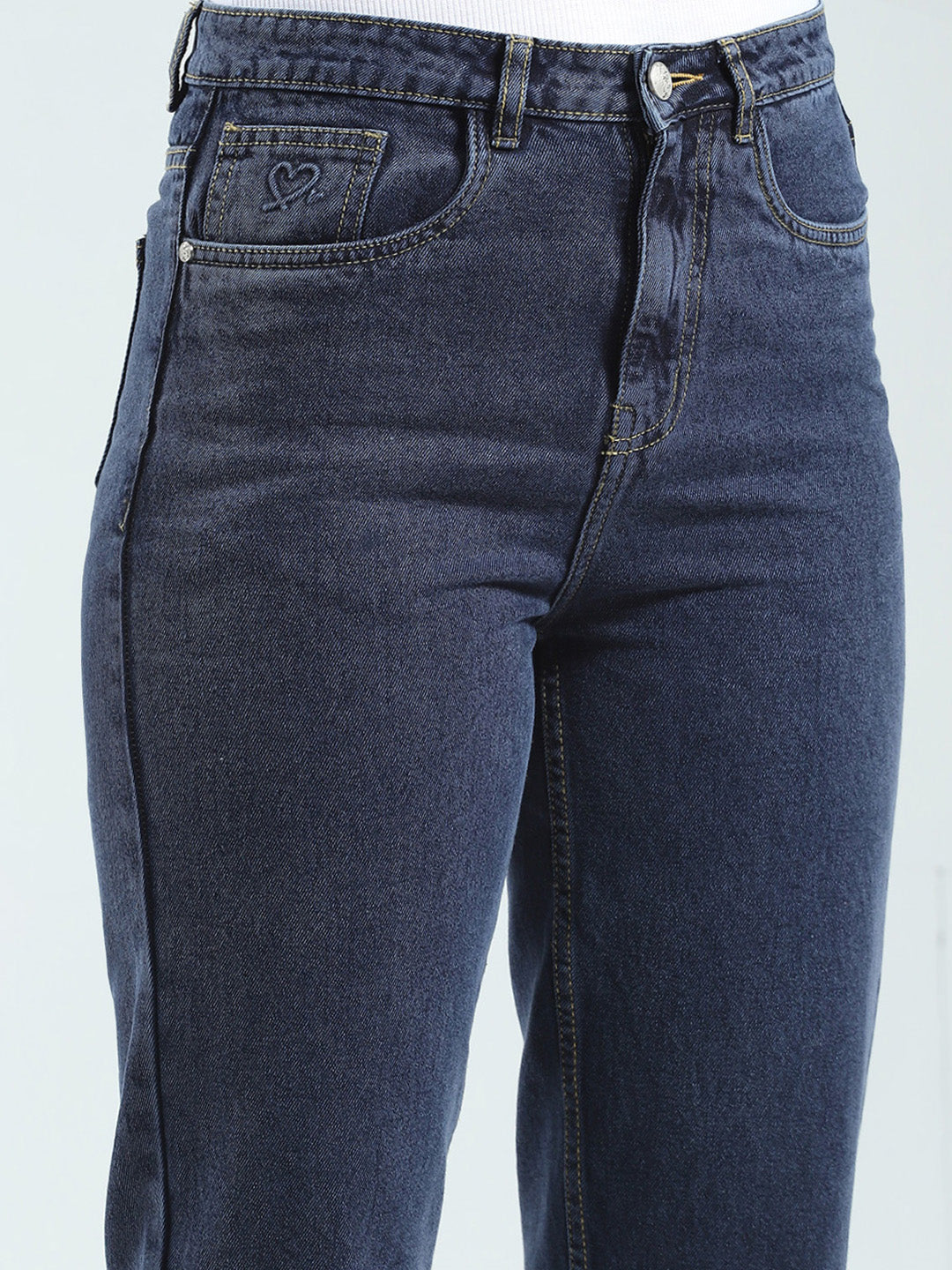 Women Blue Solid Regular Fit Denim
