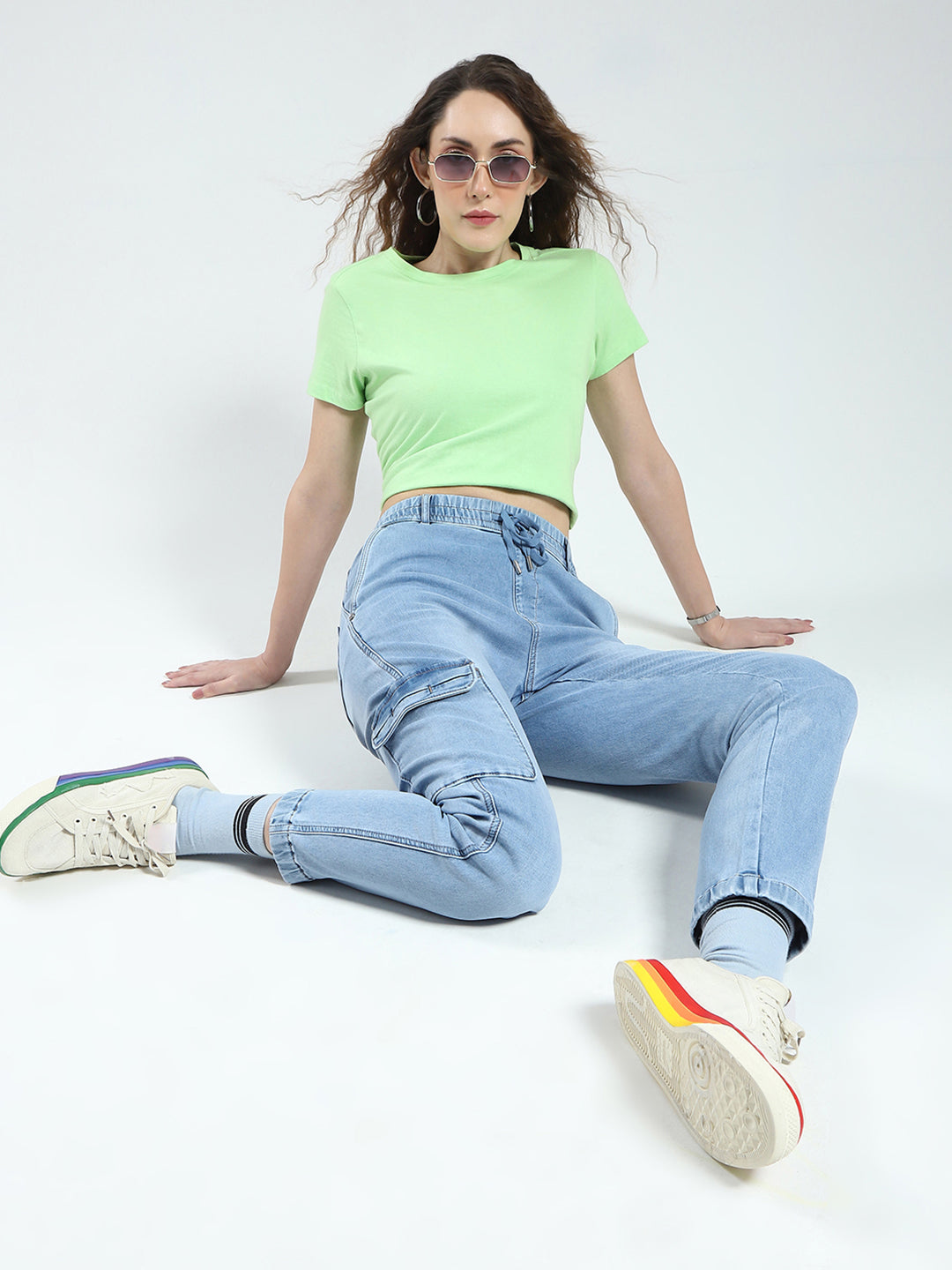 Women Blue Solid Slim Fit Cargo