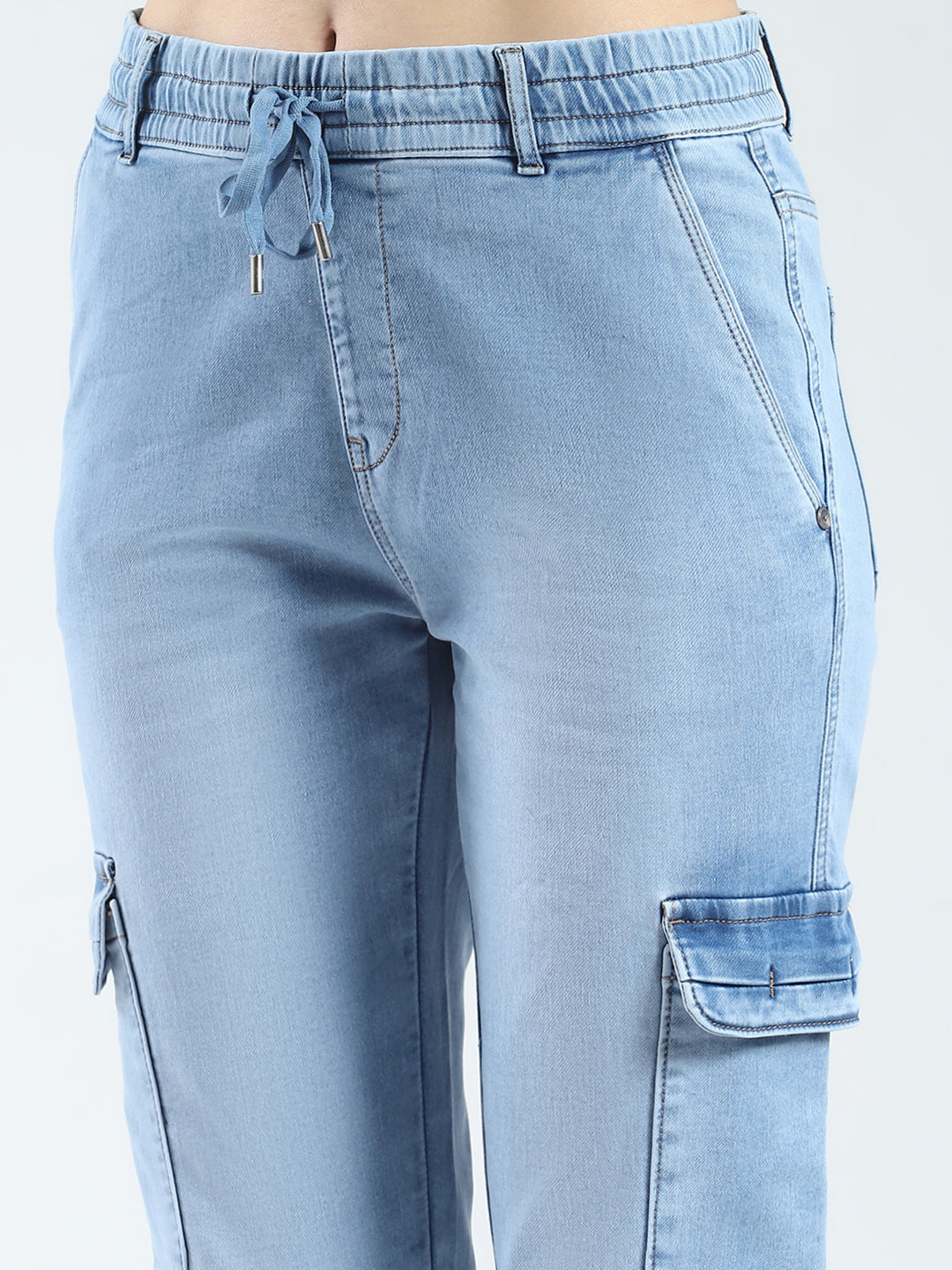 Women Blue Solid Slim Fit Cargo