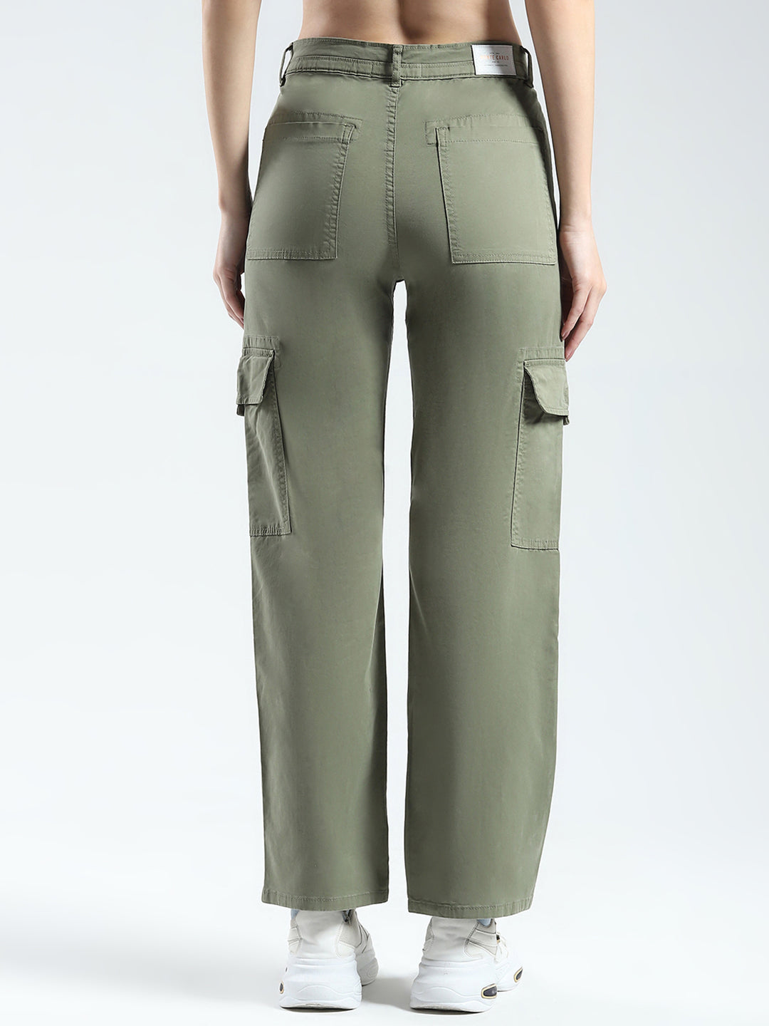 Women Green Solid Straight Fit Cargo