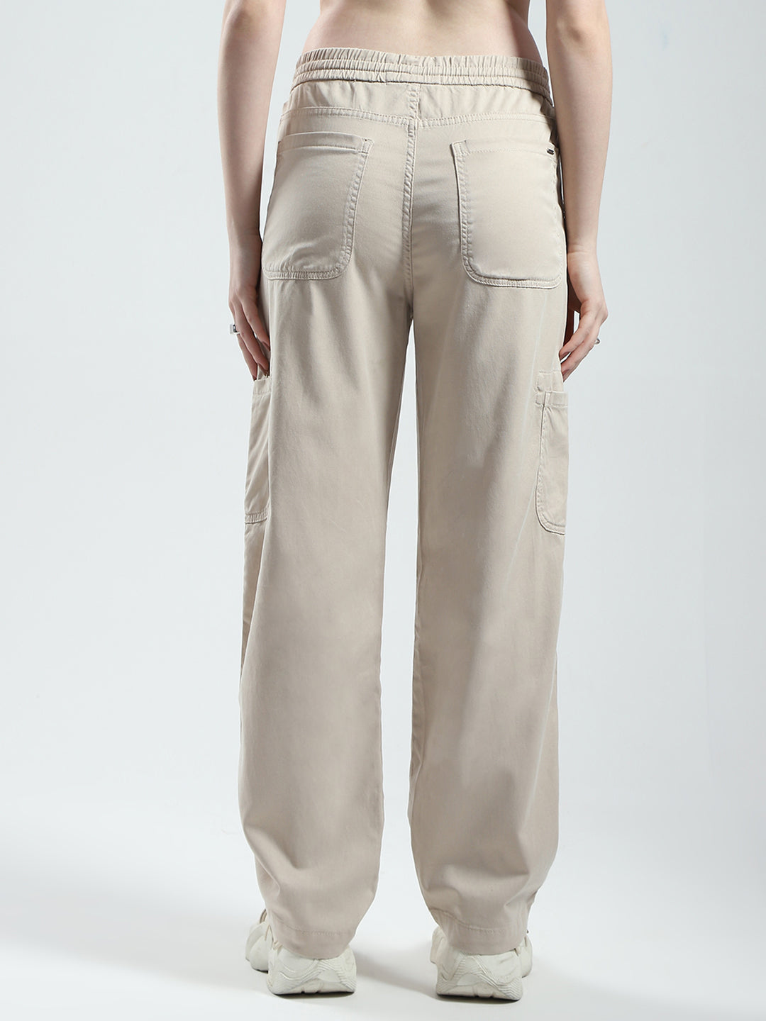 Women Beige Solid Straight Fit Cargo