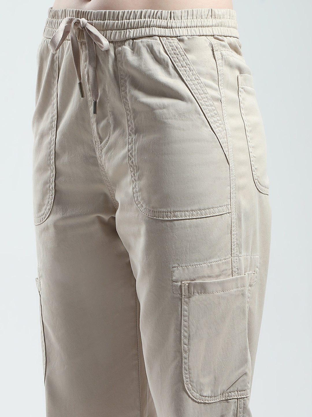 Women Beige Solid Straight Fit Cargo