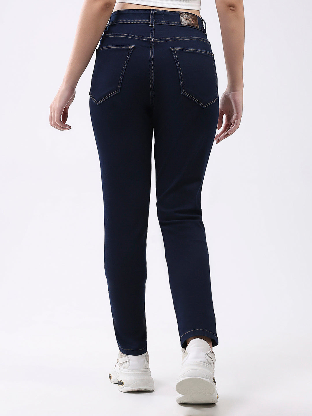 Women Navy Blue Solid Slim Fit Denim