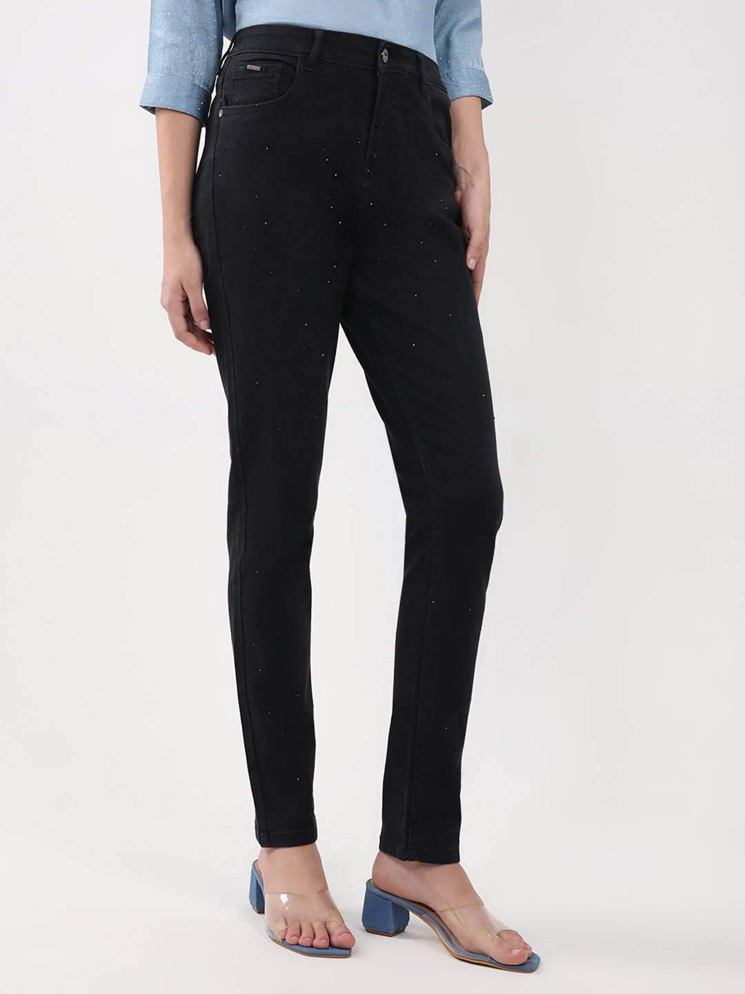 Women Black Solid Slim Fit Denim