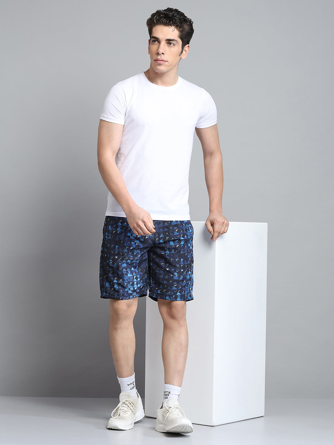 Men Navy Blue Printed Short