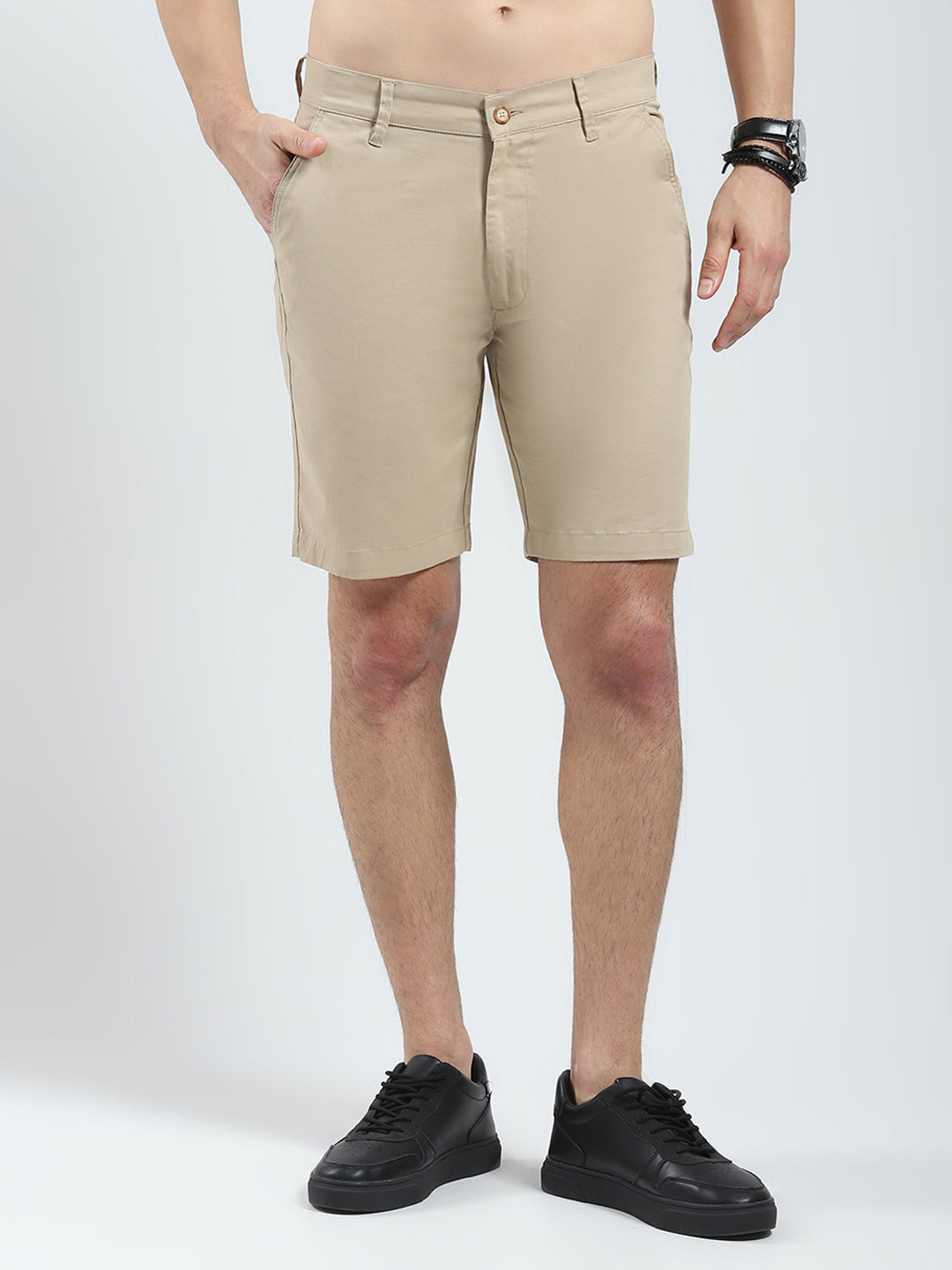 Men Khaki Solid Regular Fit Short