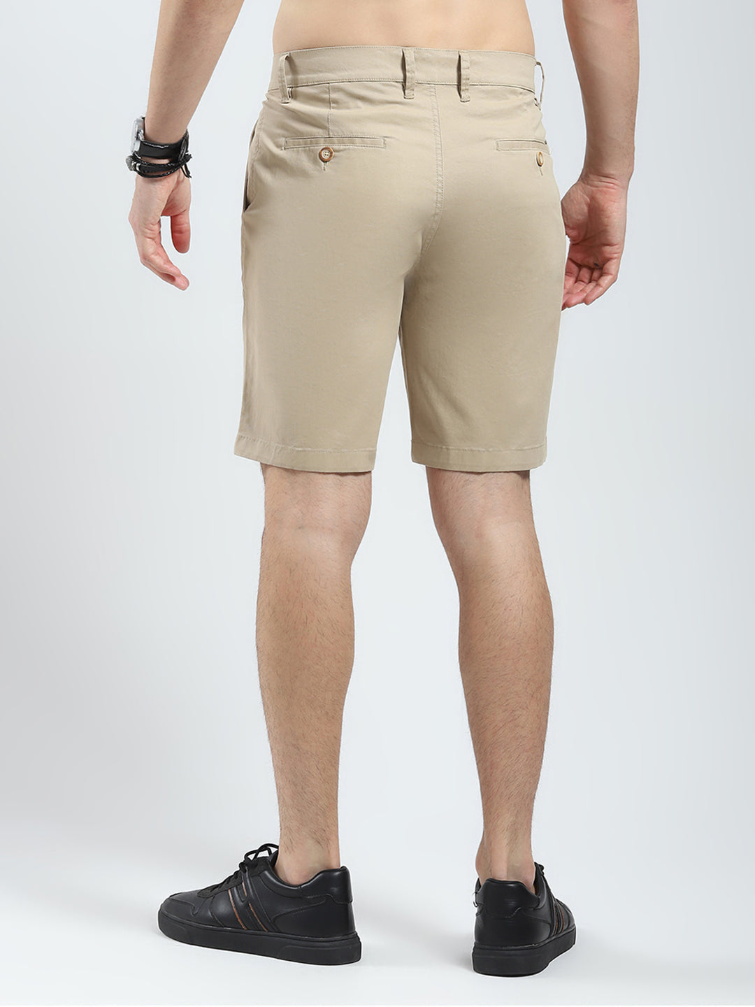 Men Khaki Solid Regular Fit Short