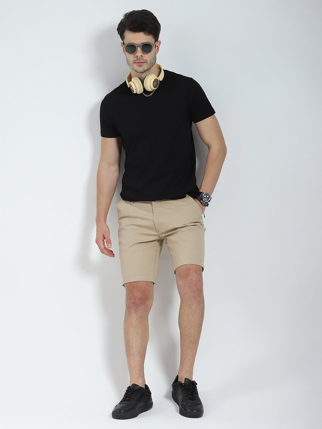 Men Khaki Solid Regular Fit Short