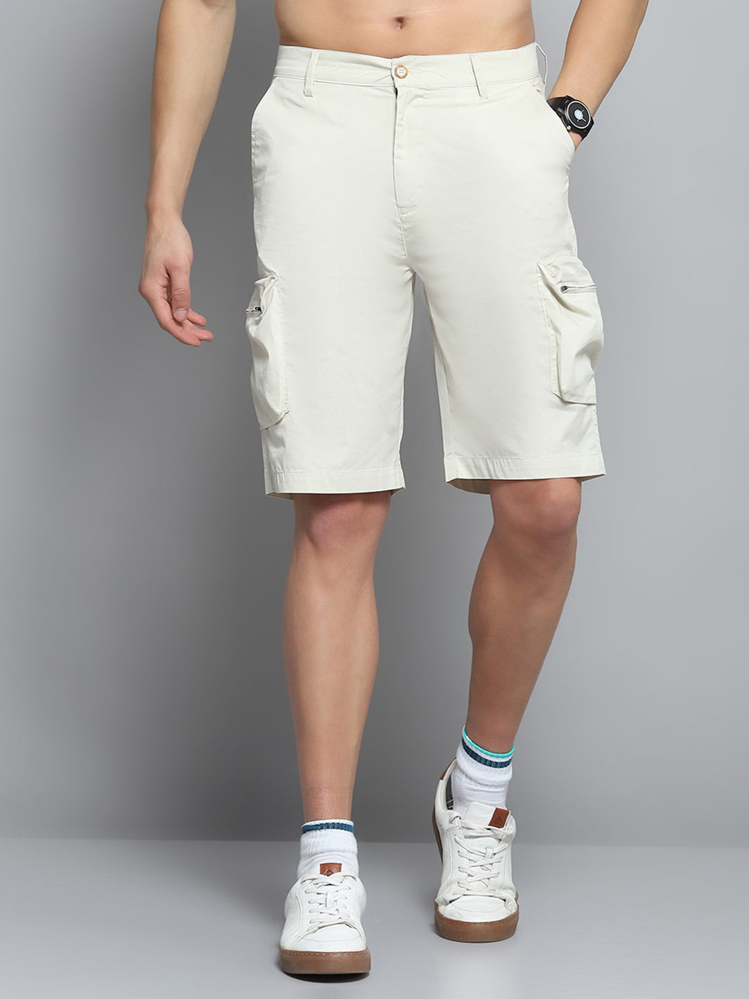 Men Beige Solid Regular Fit Short