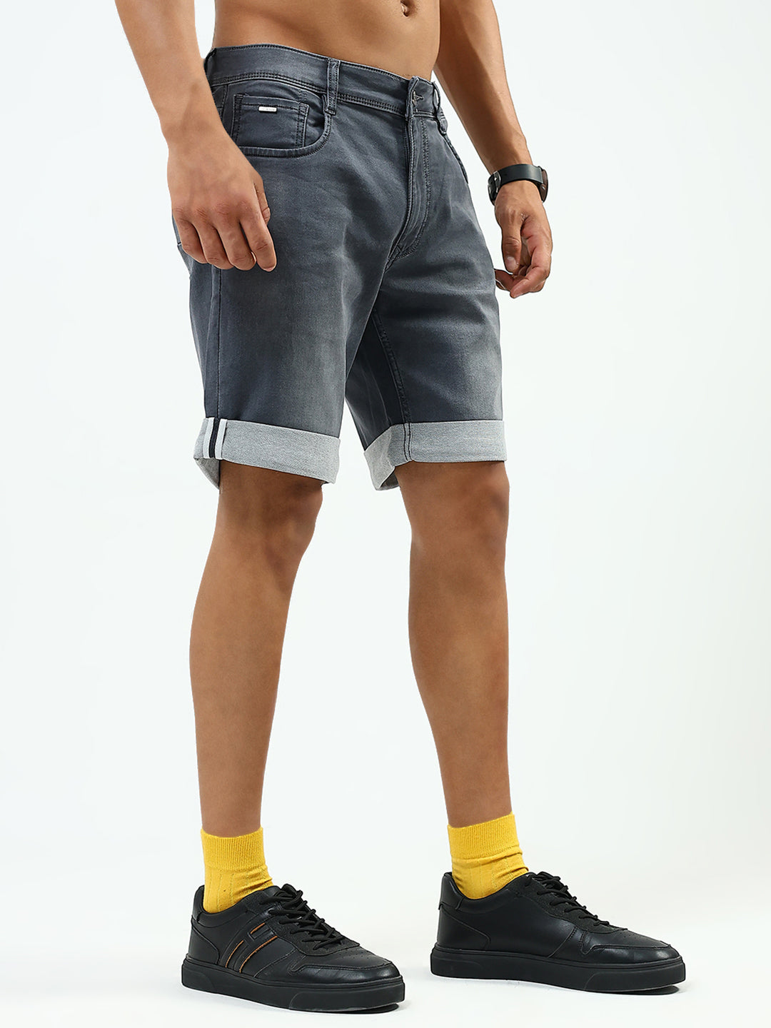 Men Grey Solid Regular Fit Shorts