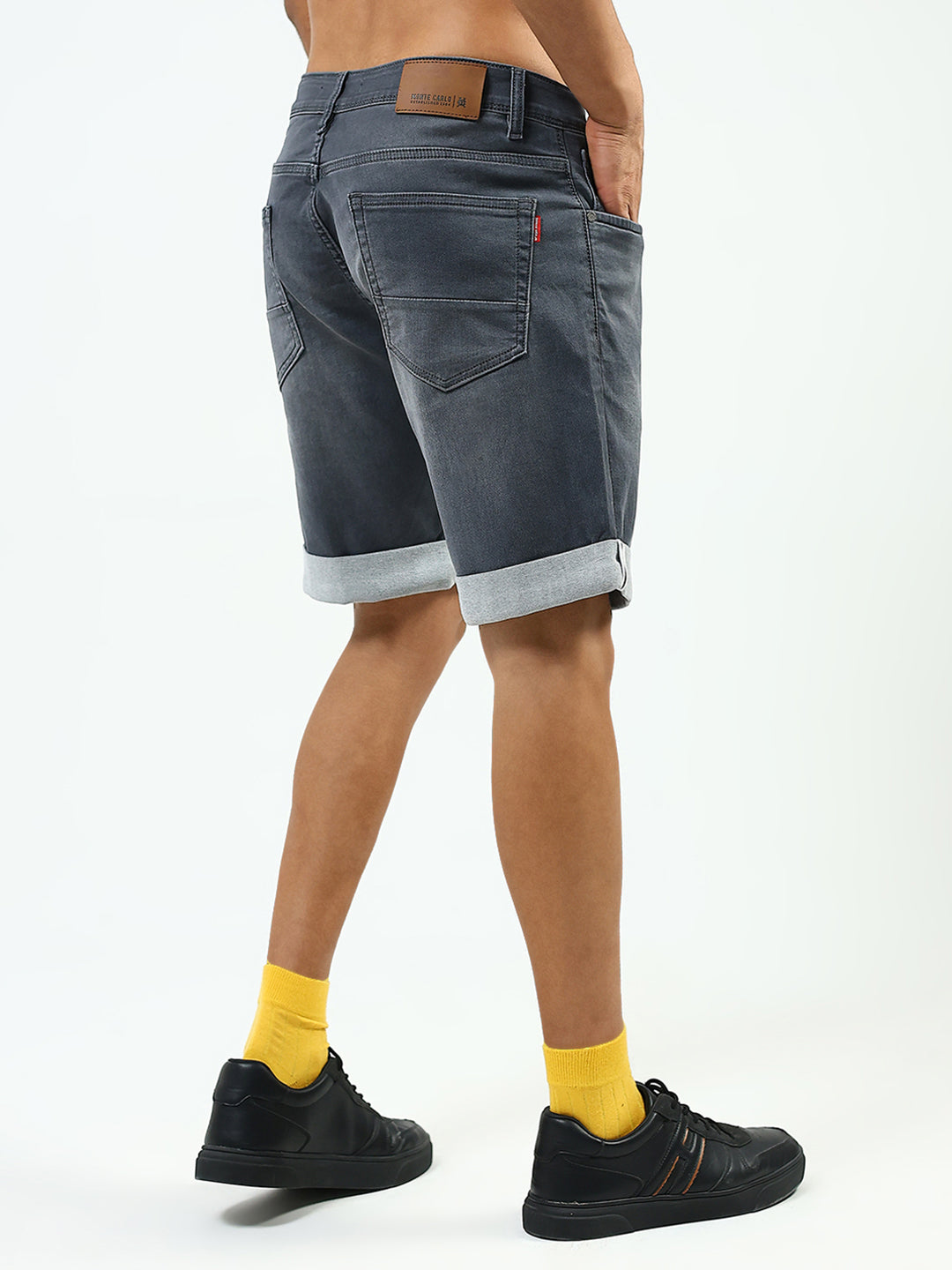 Men Grey Solid Regular Fit Shorts