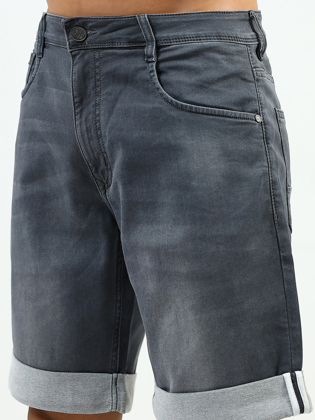 Men Grey Solid Regular Fit Shorts