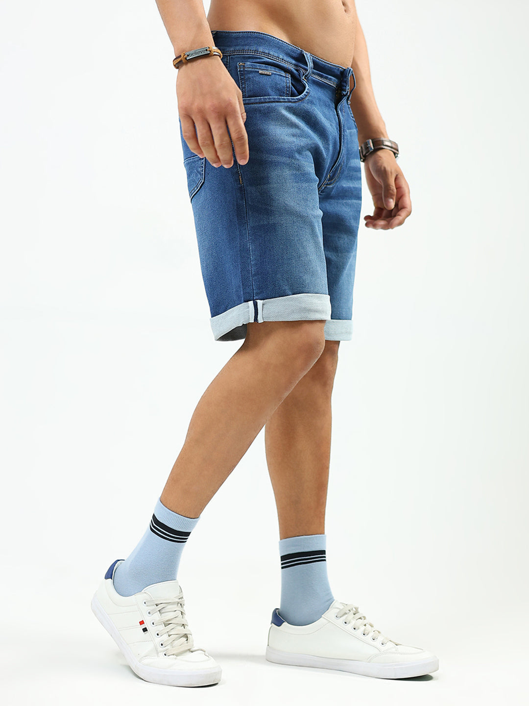 Men Blue Solid Regular Fit Shorts