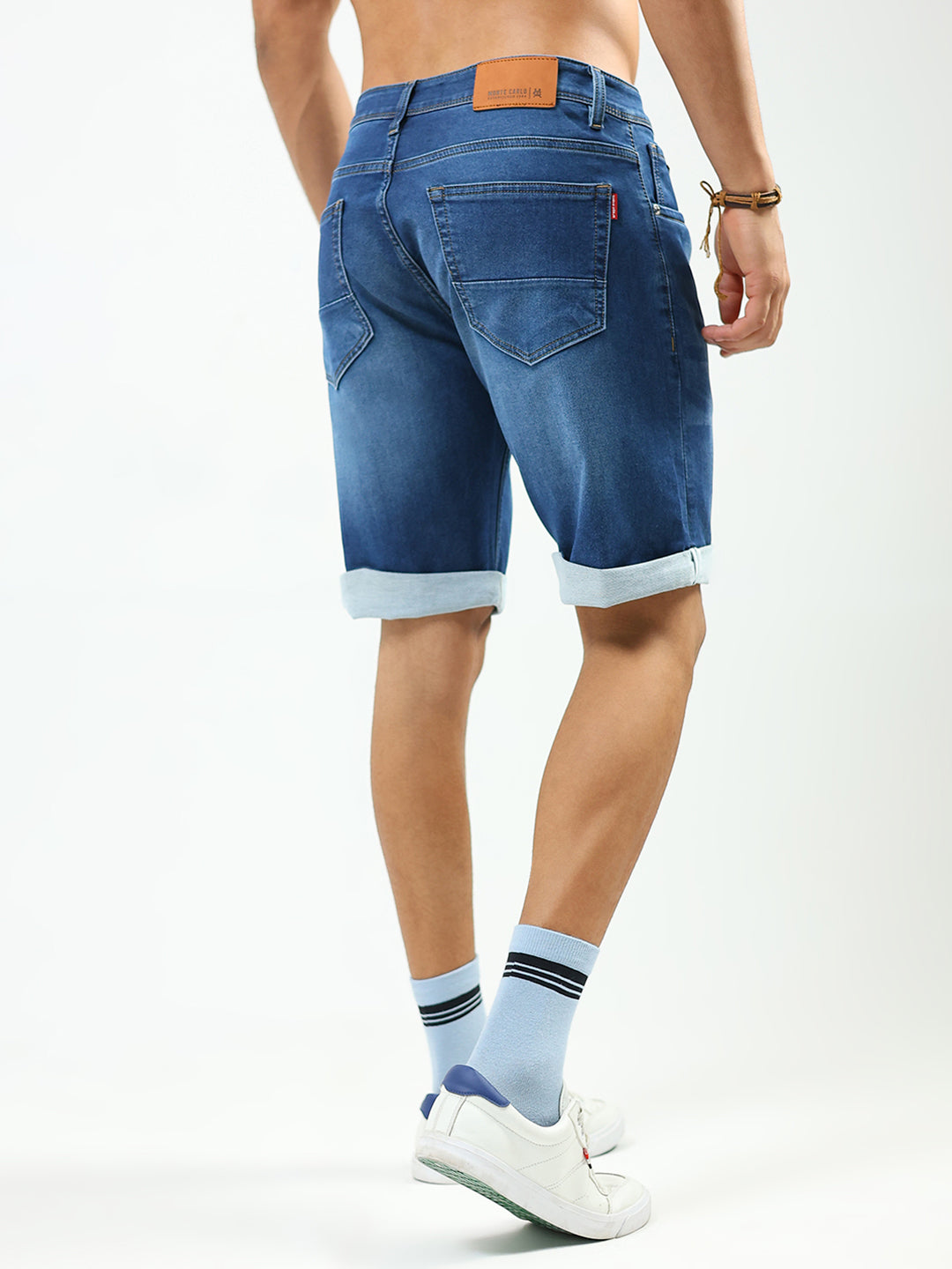 Men Blue Solid Regular Fit Shorts
