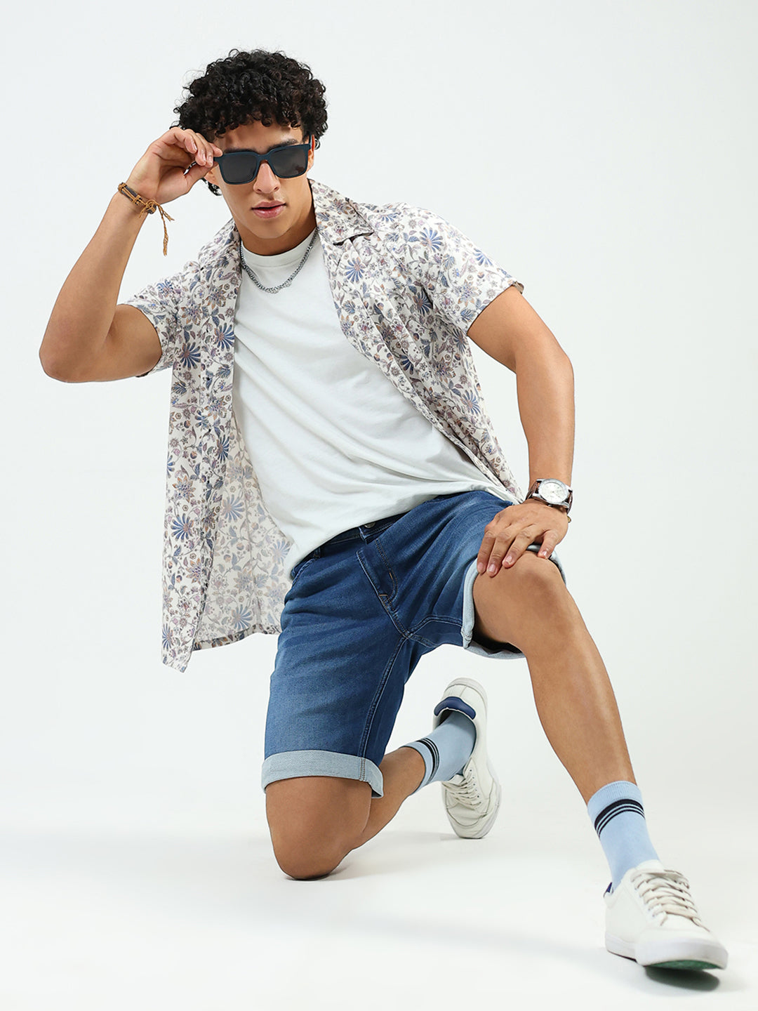 Men Blue Solid Regular Fit Shorts