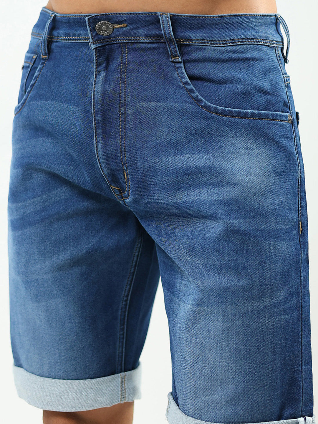 Men Blue Solid Regular Fit Shorts