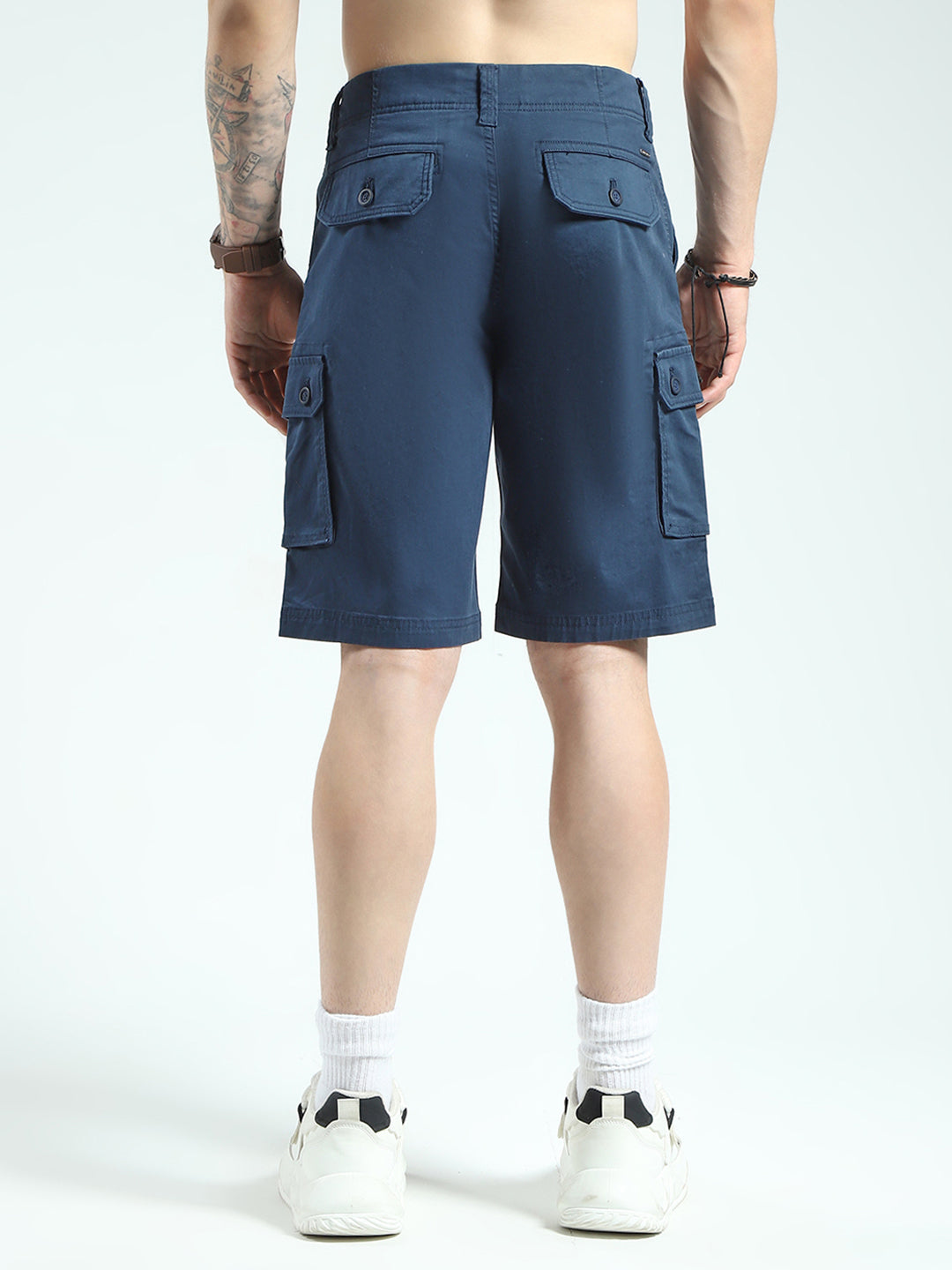 Men Navy Blue Solid Regular Fit Shorts