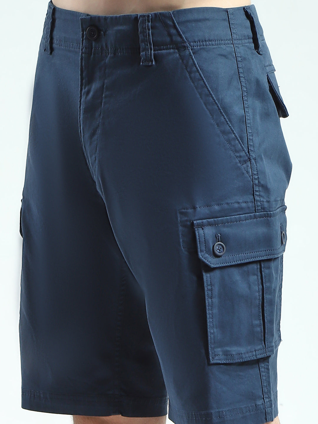 Men Navy Blue Solid Regular Fit Shorts