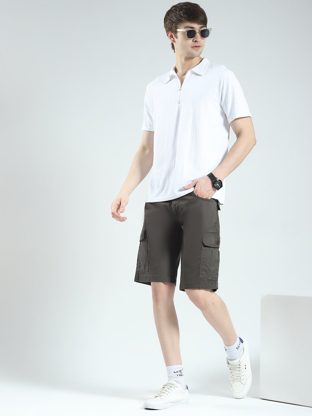 Men Brown Solid Regular Fit Shorts