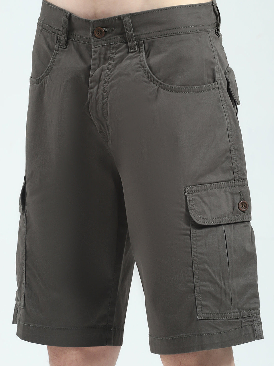 Men Brown Solid Regular Fit Shorts