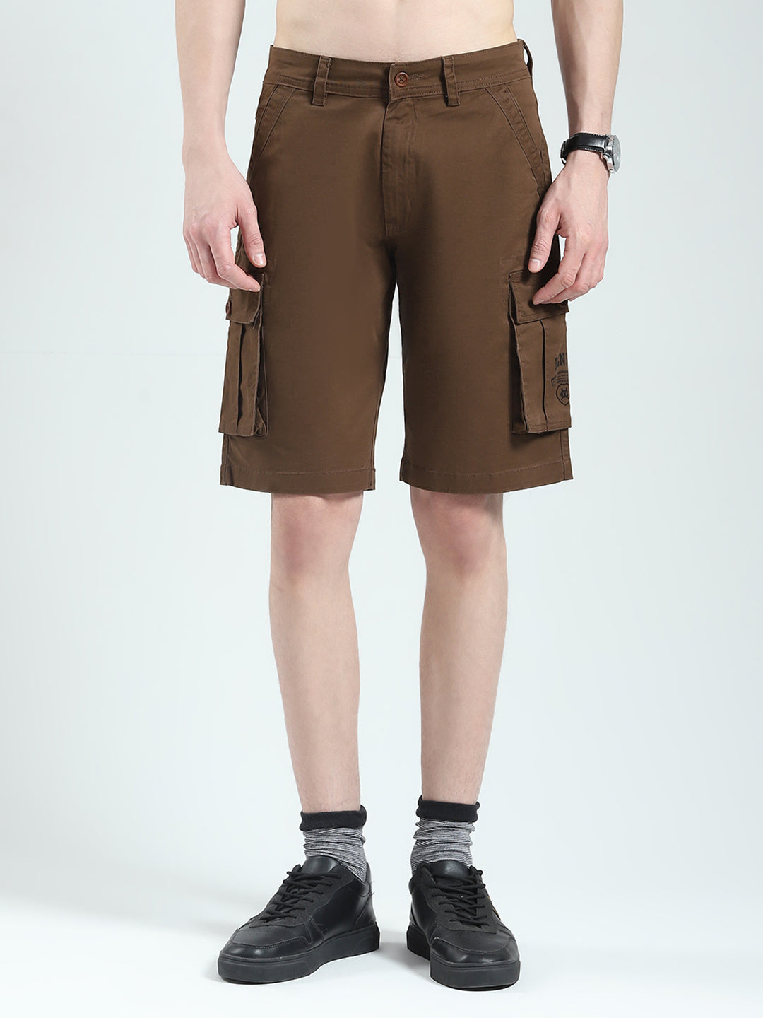 Men Brown Solid Regular Fit Shorts