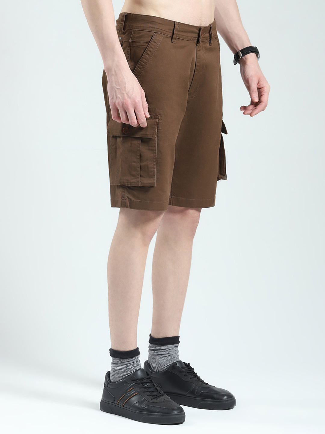 Men Brown Solid Regular Fit Shorts