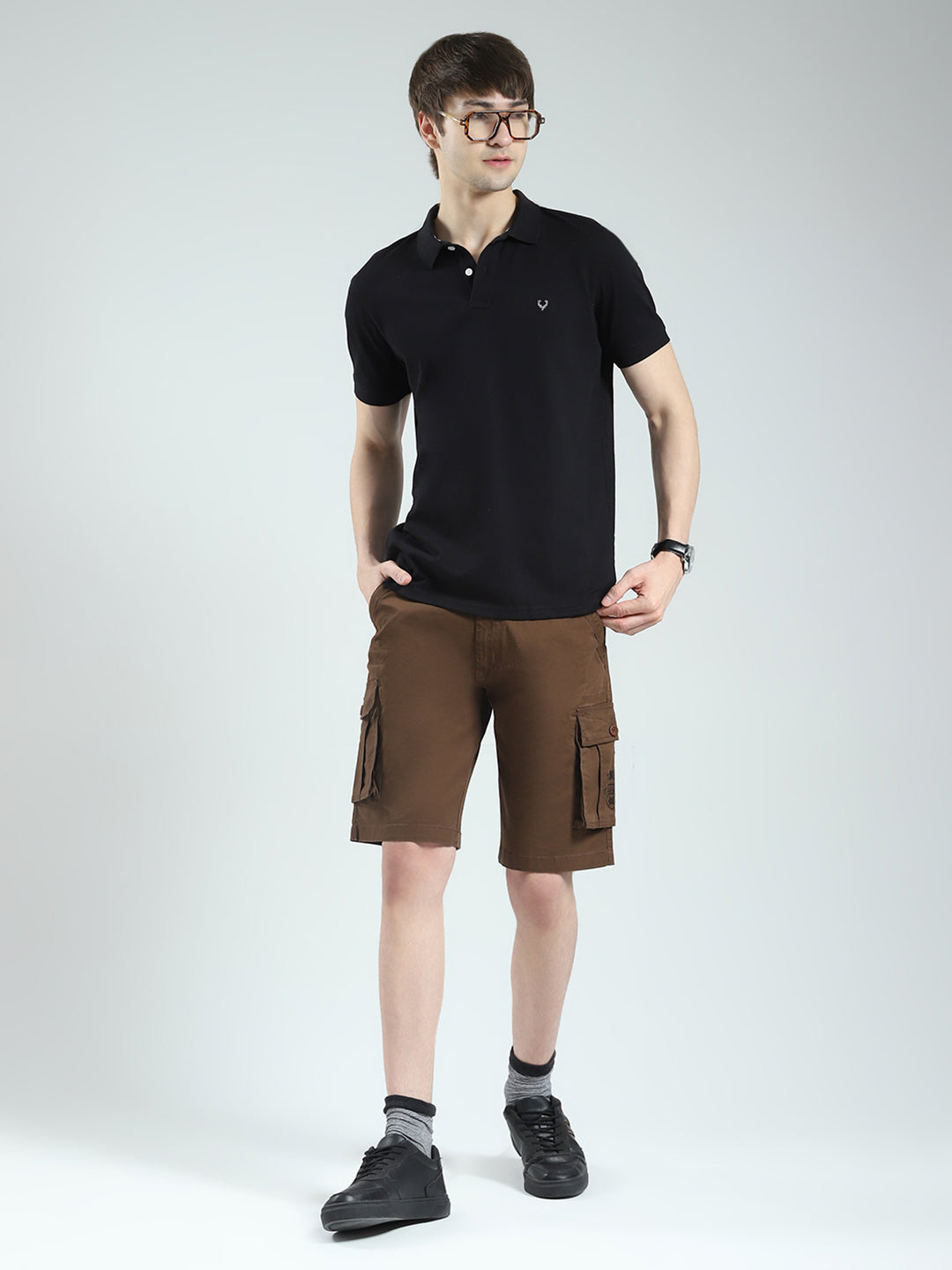 Men Brown Solid Regular Fit Shorts