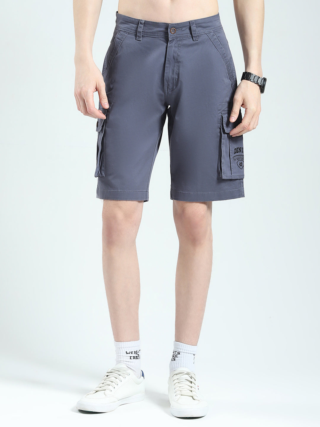 Men Blue Solid Regular Fit Shorts