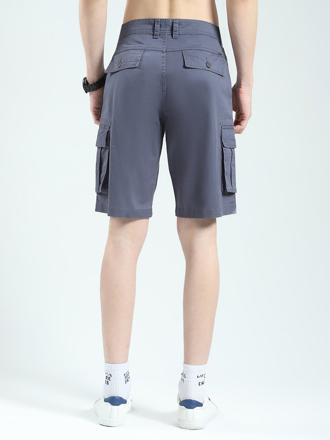 Men Blue Solid Regular Fit Shorts