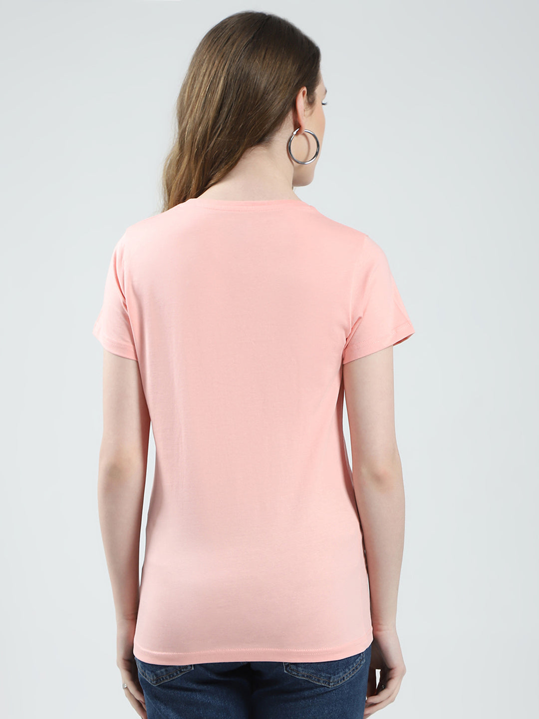 Women Peach & Blue Solid Round Neck Half Sleeve Top 2Pc Set