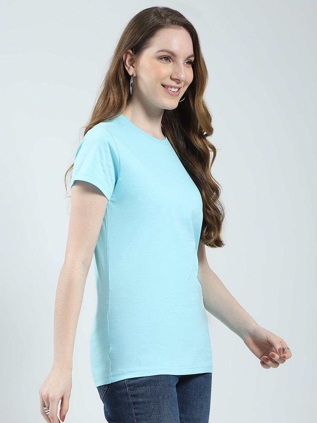 Women Peach & Blue Solid Round Neck Half Sleeve Top 2Pc Set