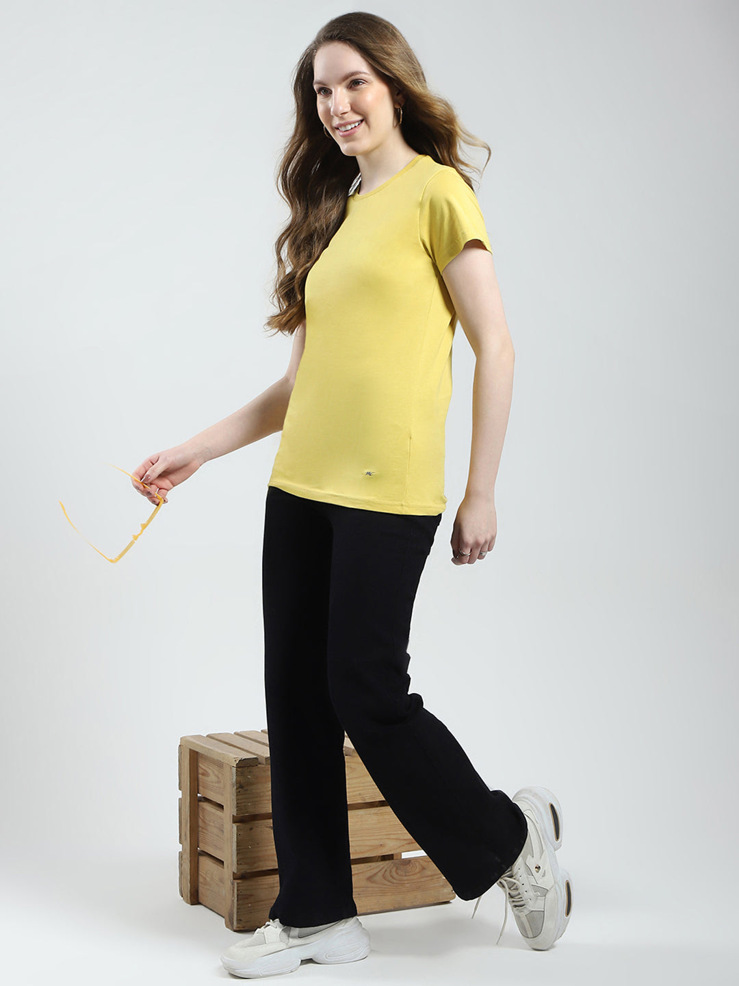 Women Mustard & Peach Solid Round Neck Half Sleeve Top 2Pc Set