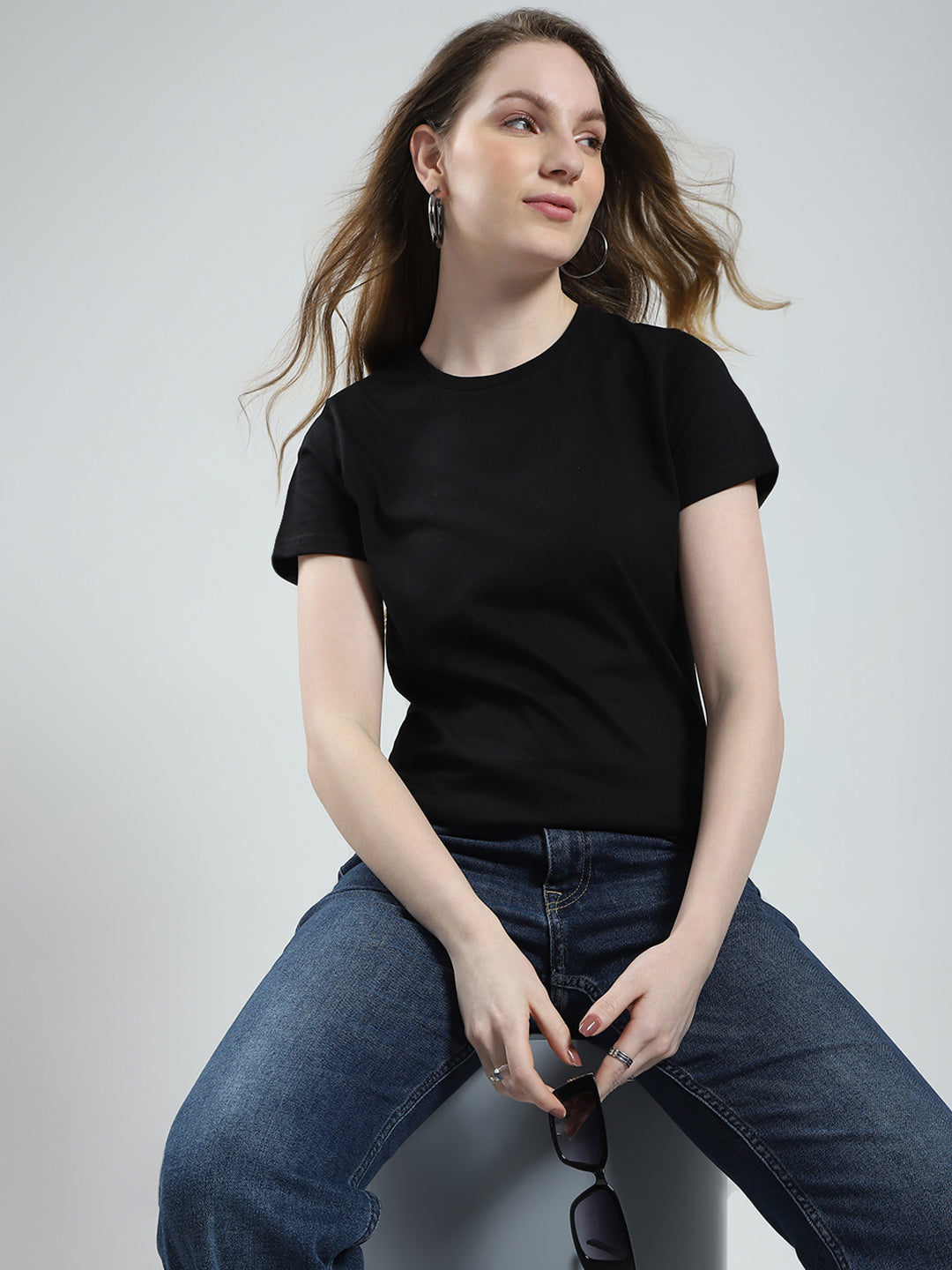 Women Teal Blue & Black Solid Round Neck Half Sleeve Top 2Pc Set