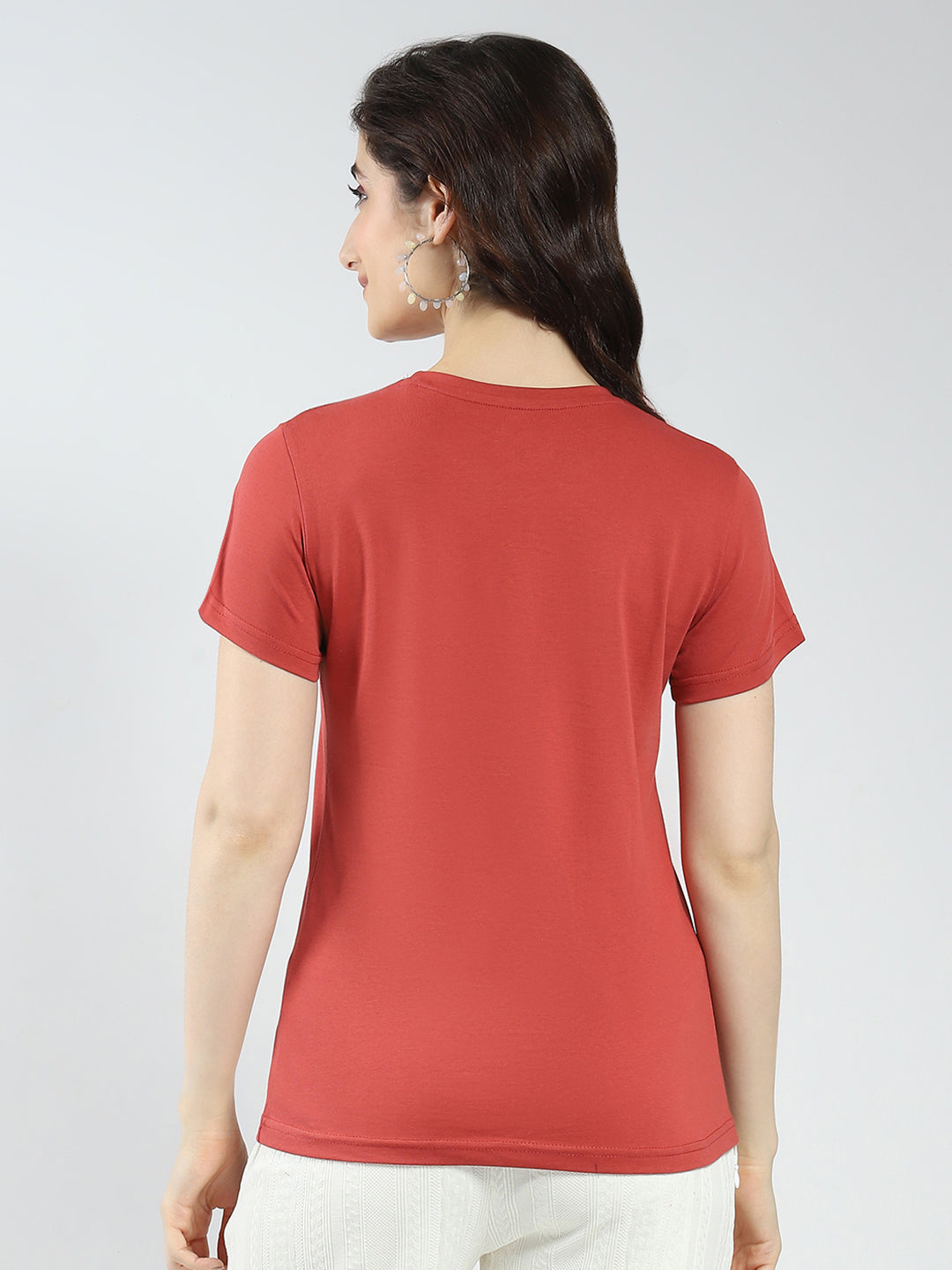 Women Navy Blue & Rust Solid Round Neck Half Sleeve Top 2Pc Set