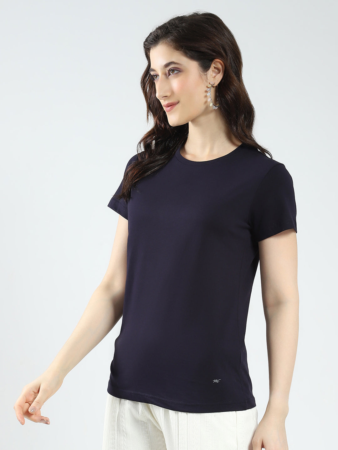 Women Navy Blue & Rust Solid Round Neck Half Sleeve Top 2Pc Set