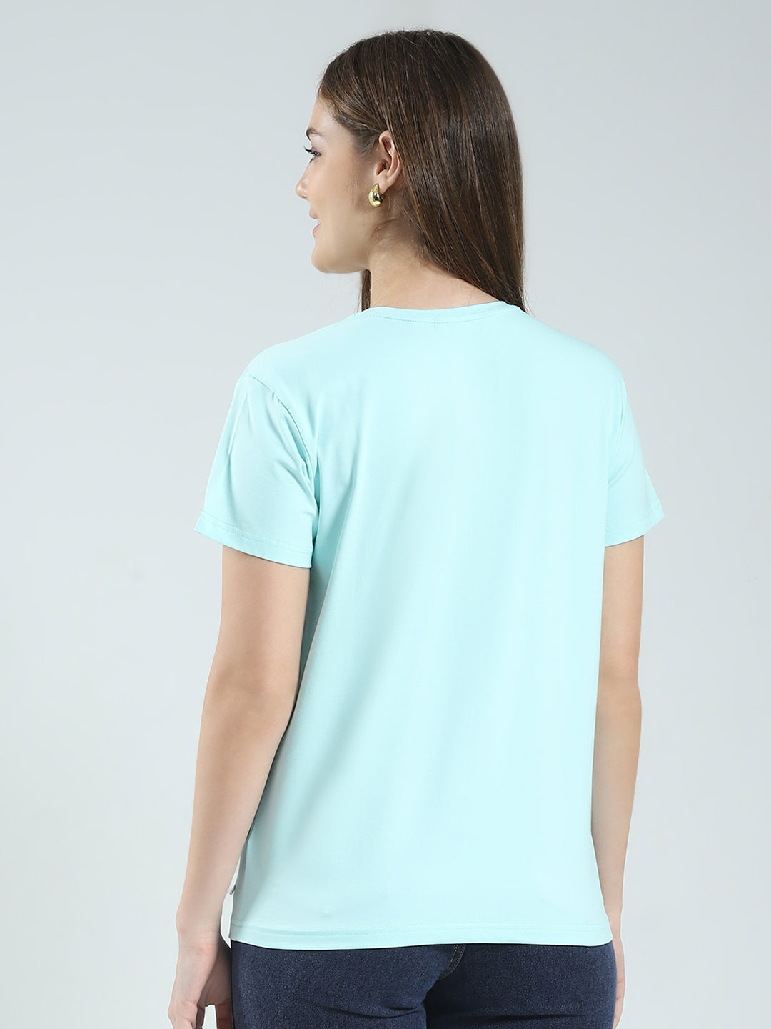 Women Blue Printed Round Neck Half Sleeve Top