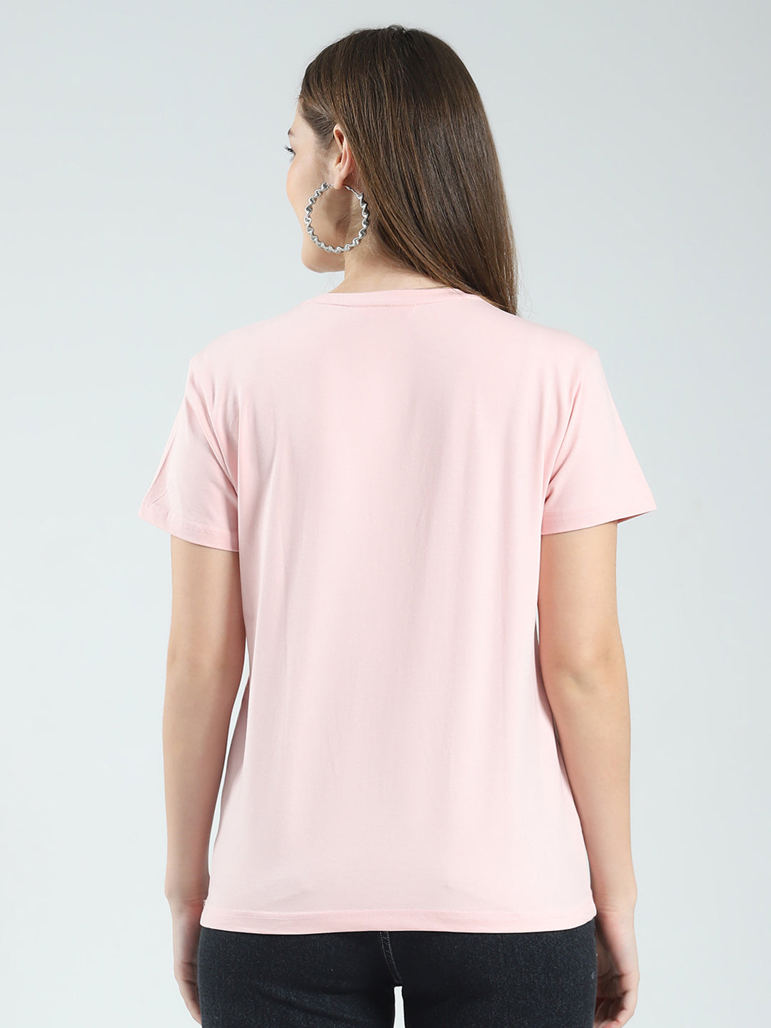 Women Peach Printed Round Neck Half Sleeve Top