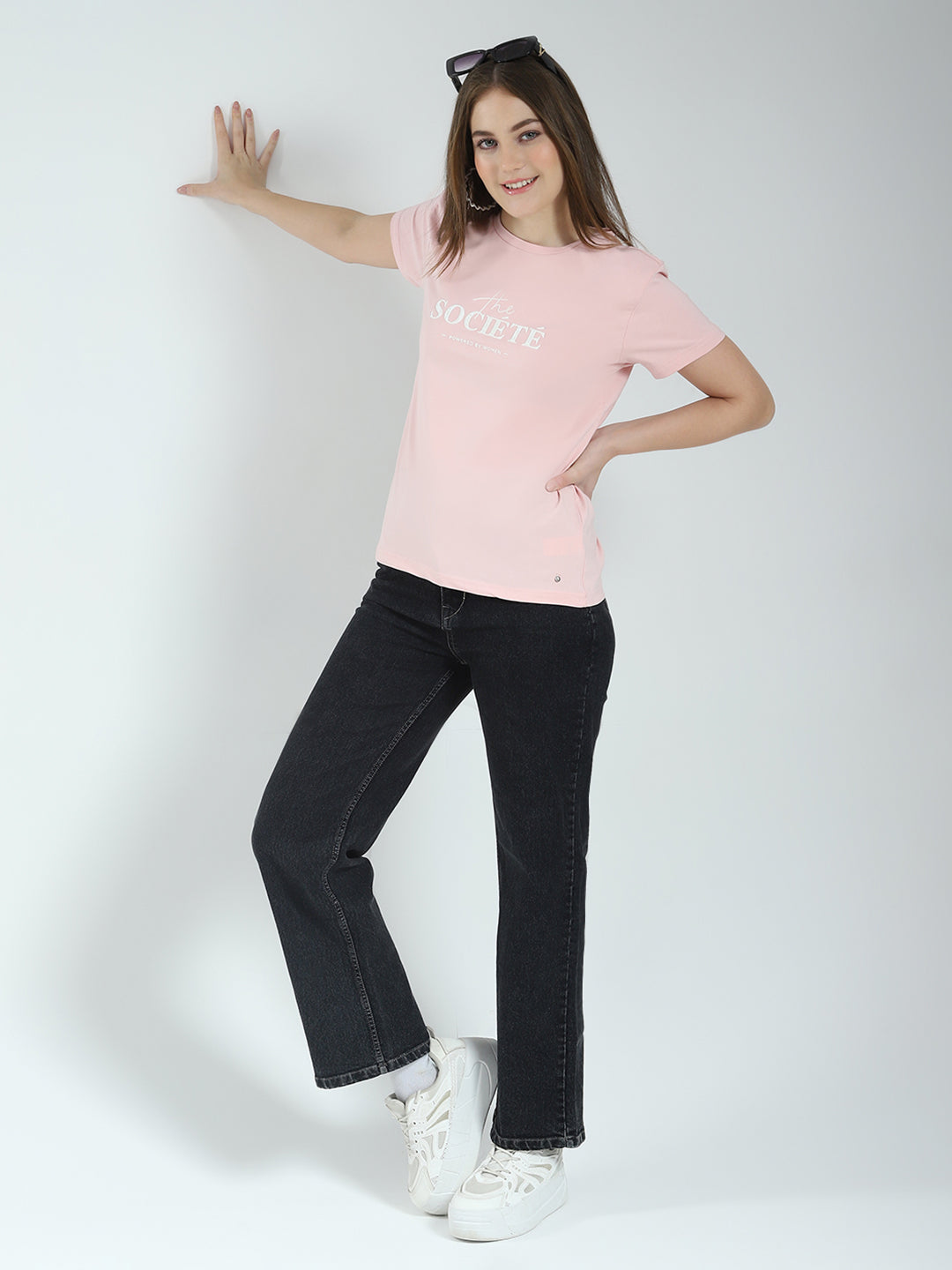 Women Peach Printed Round Neck Half Sleeve Top