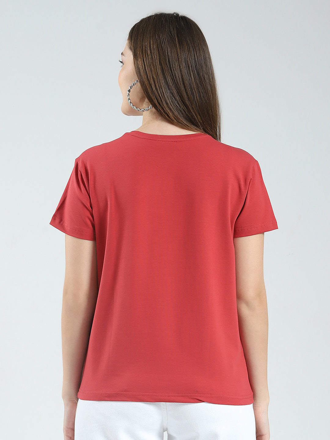 Women Rust Printed Round Neck Half Sleeve Top