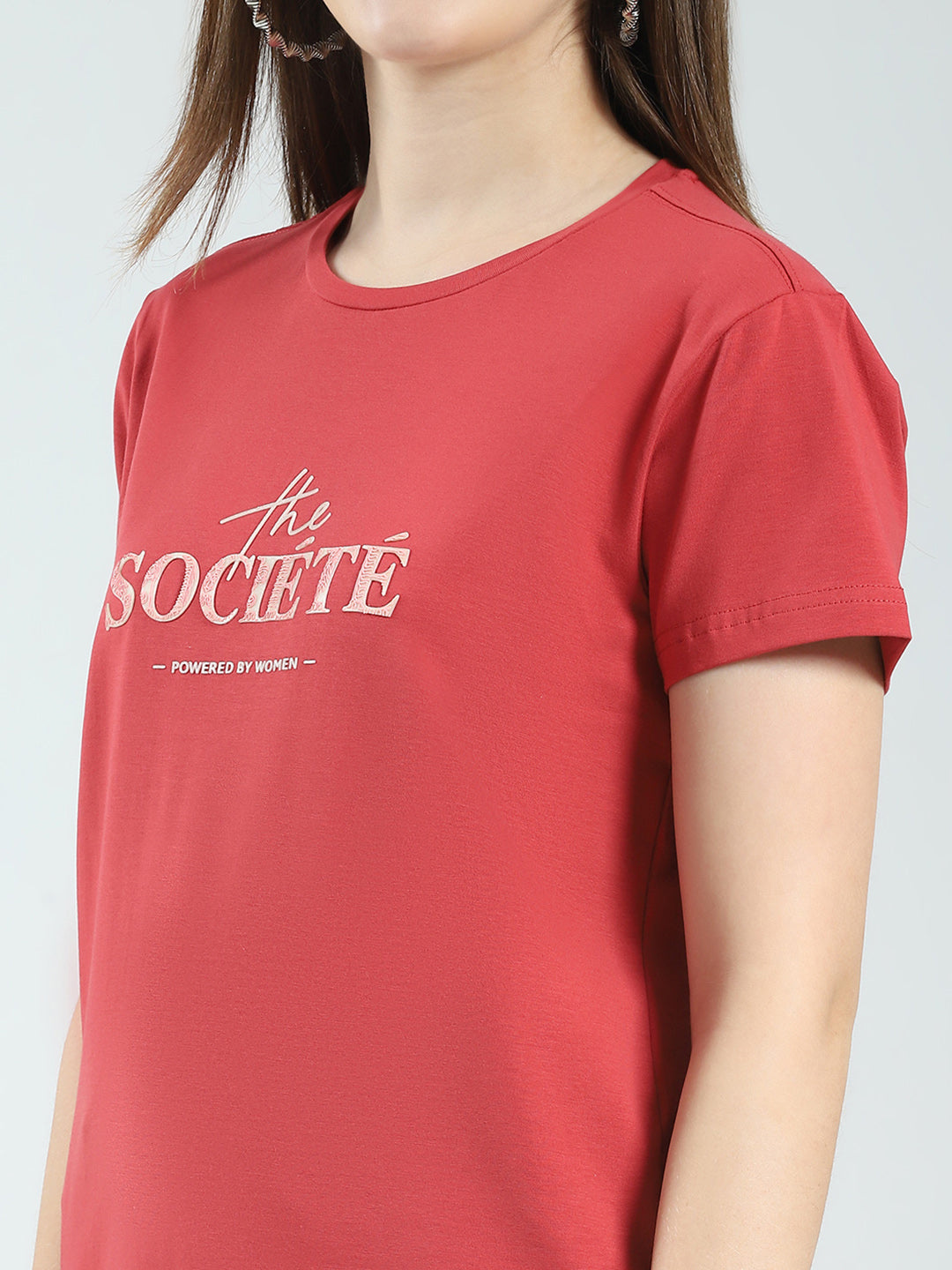 Women Rust Printed Round Neck Half Sleeve Top