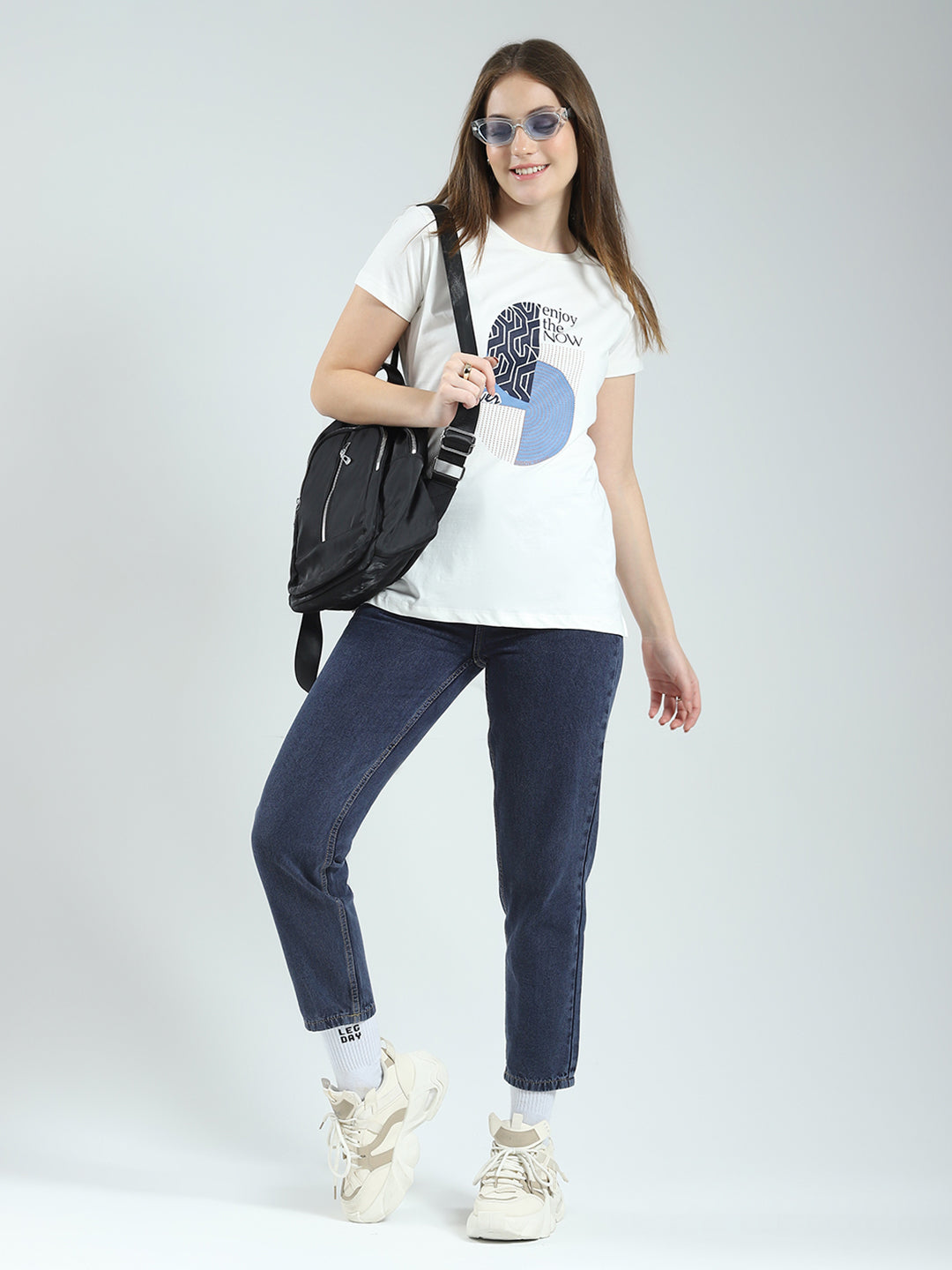 Women Off White & Blue Printed Round Neck Half Sleeve Top (Pack of 2)