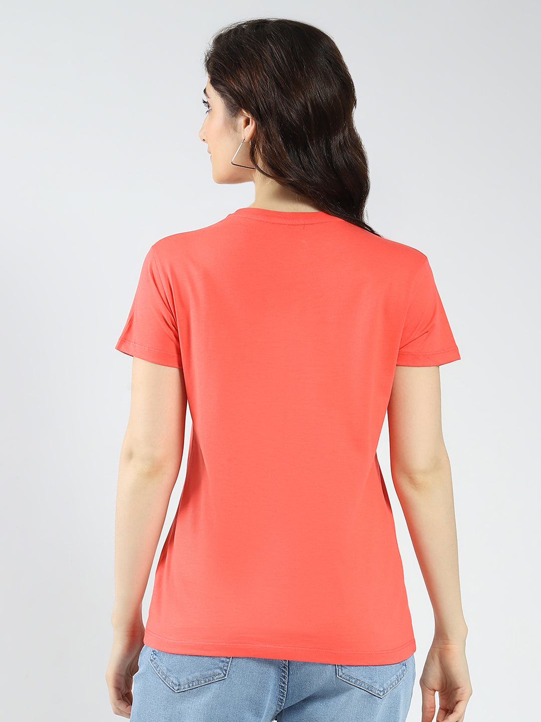 Women Coral & Mustard Printed Round Neck Half Sleeve Top 2Pc Set